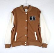 Hippie Rose Jacket Women's Small Brown White 95 Bomber Varsity Style Coat