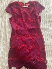 Red dress boutique lace overlay mini dress