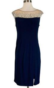 Women's Cocktail Dress Size 10 Blue Beaded Sleeveless Sheath