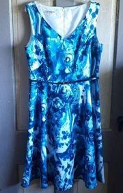 Evan Picone Blue and white floral belted dress