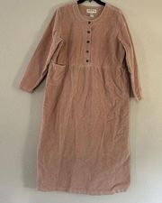 Orvis Pink Corduroy Long Sleeve Button Front Maxi Dress 90s XL Spring Easter