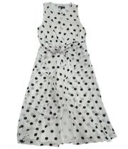 Rachel Roy Dress Womens Medium White Black Polka Dot Sleeveless Tie Midi Poly