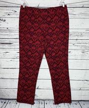 Isaac Mizrahi Live! 20W Purple & Red Scroll Damask Print Slim Leg Pull On Pants