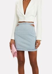 NEW WeWoreWhat Light Wash Denim Cutout Belt Women XL Mini Preppy Revolve Skirt