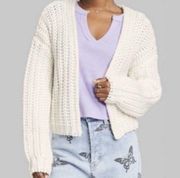 Women's Chunky Knit Cardigan White Sweater Wild Fable Almond XS Crochet Knitted