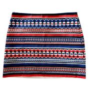 MILLY Embroidered Mini Skirt Geometric Stripes Blue Red White USA 2 GUC