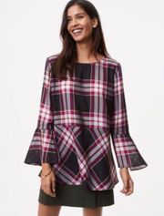 Plaid Tie Back Bell Sleeve Peplum Top XS