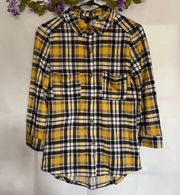 Polly and Esther plaid  yellow/gold/white/Black super soft button down.