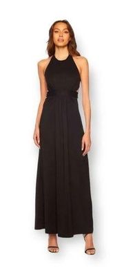 Susana Minaco High neck low back Halter Maxi Dress Black