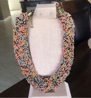 Vintage Multi Strand Braided Multicolor  Seed Bead Bib Necklace