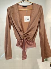 NWT  Petite Drape Plunge Bodysuit - Nude