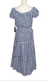 NWT Gingham Tired Puff Sleeve Midi Dress