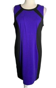 Ellen Tracy Colorblock Sheath Dress 8 Blue Black Lined Sleeveless Zip Round Neck