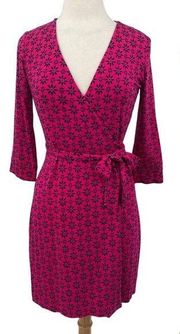 Diane Von Furstenberg Julian Wrap Dress Tie Waist Vneck Mini Floral Print Pink 2