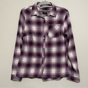 Mountain Club purple plaid button front cotton long sleeve flannel top medium