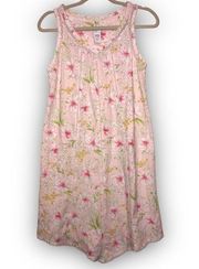 Aria Pink Blue Coral White Floral Jersey Knit Lace Nightgown Sleeveless small