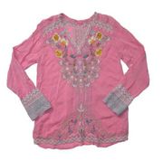 NWT Johnny Was Marie-Jade Blouse in Spring Rose Pink Floral Embroidered Top S