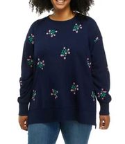 Belk Navy Blue Floral Embroidered High Low Sweatshirt Large