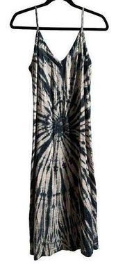 Lacausa Alma Midi Slip Dress Blue White Tie Dye M V Neck Smokey Quartz Hippie