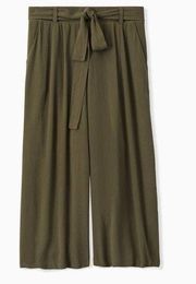 Torrid Green Crop Pull-On Wide Leg Gauze Mid-Rise Tie-Front Pant - 0X