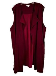 Cato Plus Size 26W 28W Shrug Maroon Vest Open Front Sleeveless Sweater Long 1021