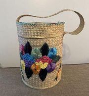 Vintage Woven Wicker Staw Rattan Basket Bag Handbag Boho Ethnic Cottage Tote