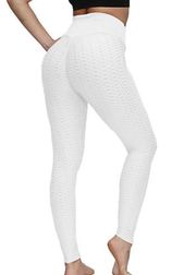 High Waist Butt Lifting Textured Leggings, White