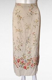 Vintage Jaclyn Smith Beige Floral Linen Maxi Skirt Size  24