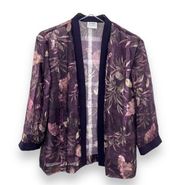 R&M Richard’s wine open front blazer jacket floral lightweight purple semi sheer