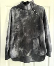 Green Tea Black & Grey Tie Dyed Fleece Pullover Sweatshirt‎ Size Large