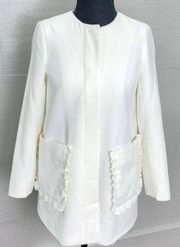 Kaari Blue Atlas Ivory Botanical Beauty Soft Button Up Jacket Size S