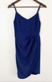 faux wrap shimmering minidress blue Small NEW