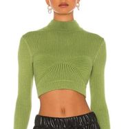 NBD Midori Mock Neck Crop Sweater Top Ribbed Knit Long Sleeve Green Women Size S