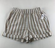 Old Navy Tan White Striped High Rise Linen Blend Pull On Shorts XS New