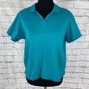 petite 100% cotton short sleeve collared vneck sz L 14/16