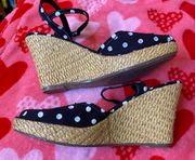 Polka Dot  Wicker Wedge Heels Peep Toe