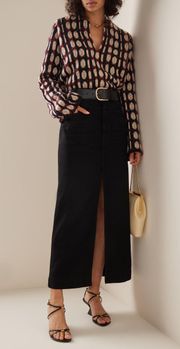 Neer Black 100% Cotton Denim Slit Front Maxi Skirt 29 Casual Minimalist
