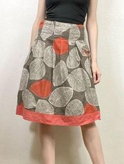 Merona Brown & Orange Leaf Pattern Pleated A Line Skirt