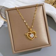 18K Gold Plated CZ Cubic Zirconia Love Heart Pendant Necklace for Women