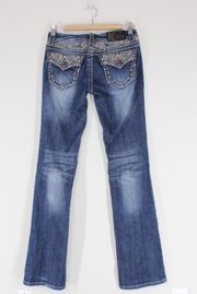 VTG Y2K GRACE Dark Wash Low Rise Boot Cut Embellished Jeans