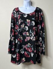 Terra & Sky Black Floral Floral Top Women's 1X