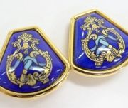 Authentic HERMES Clip-on Earrings Blue x Gold Tone RARE