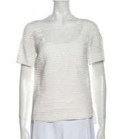 NWT Akris Punto white cream striped sheer short sleeve blouse