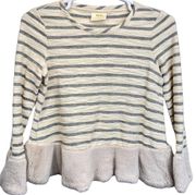 Maeve Anthropologie Astor Fur-Trimmed Top Cream Gray XS Pullover Long Sleeve