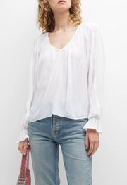 - Petra Gathered Long-Sleeve Blouse V-Neck Classic Preppy