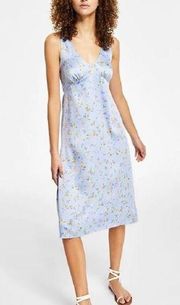 Hippie Rose Blue Floral Juniors V Neck Fit & Flare Midi Dress