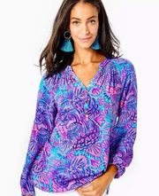 Lilly Pulitzer Elsa Silk Top Turquoise Oasis Shelleidoscope Size Medium