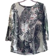 ALLISON DALEY LG SAGE GREEN 3/4-SLEEVE PAISLEY TOP