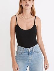 Madewell Ribbed Cami Thong Bodysuit Women's Size XL Black Scoop Neck Stretch