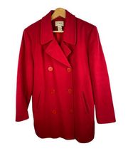 LL Bean Womens Double Breasted Red Wool Cashmere Peacoat Thinsulate size 12